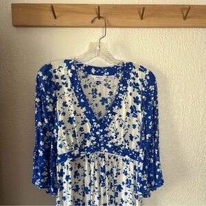 Seraphine maternity and nursing Blue and White Floral Midi Dress